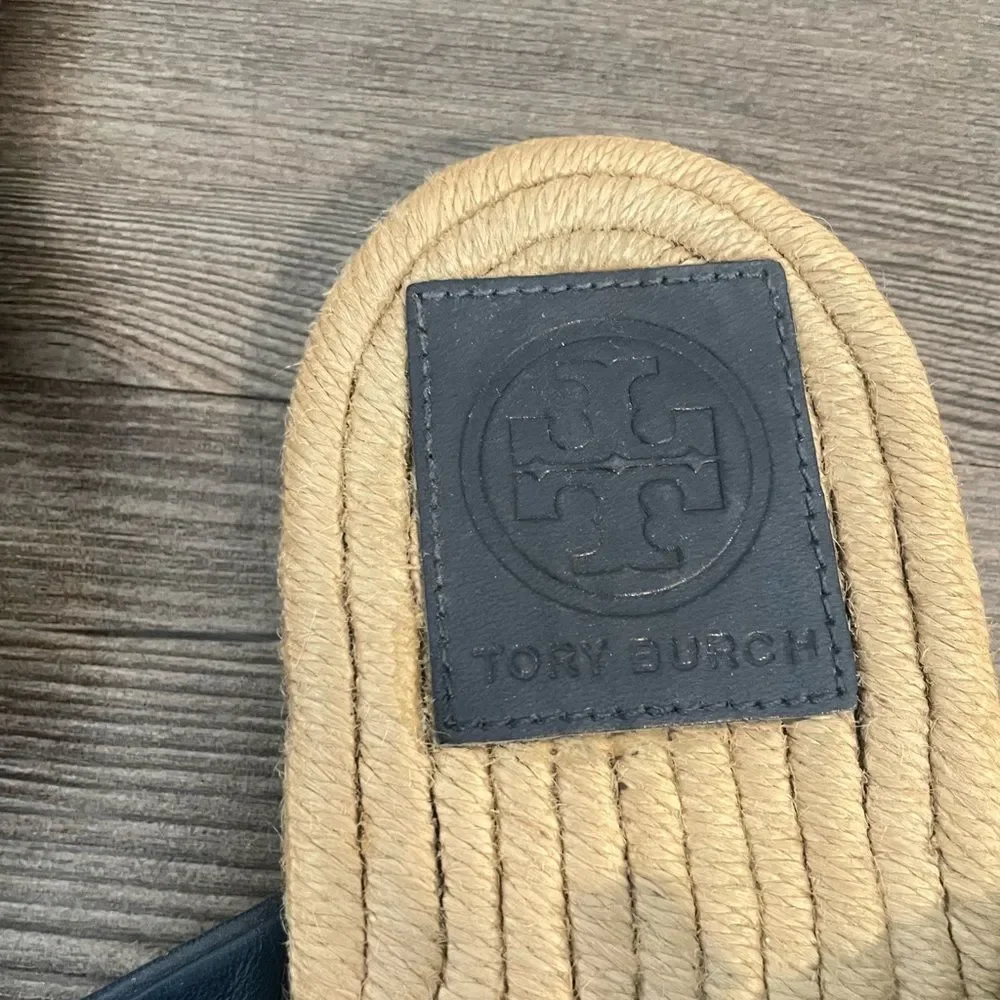 Tory Burch Penny Flat Bow Blue and Espadrilles Thong Sandals SZ 9.5
